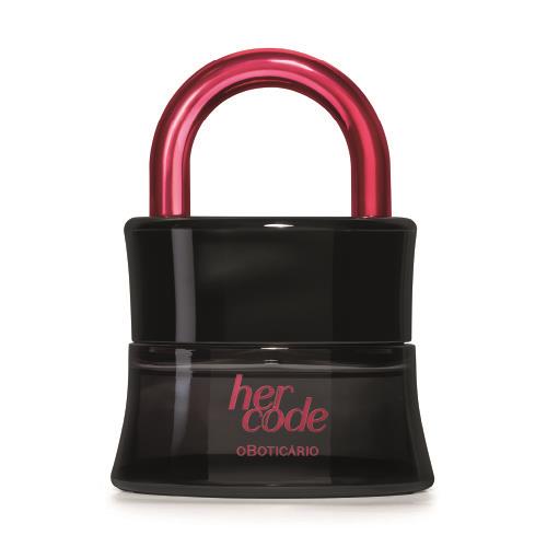 Flacon cadenas noir et rouge Her Code Climax Eau de Parfum O Boticário