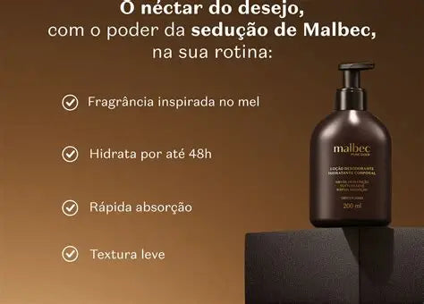 Malbec Pure Gold Loção Hidratante - avantages hydratation 48h 200ml
