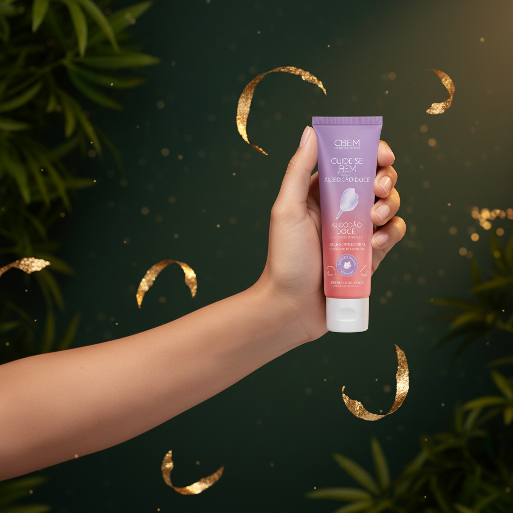 CBEM Gel Facial Algodão Doce – Fundo Verde & Dourado