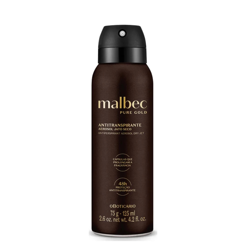 Malbec Pure Gold Antitranspirante Aerosol Jato Seco 125ml