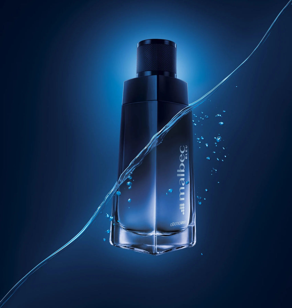 Malbec Bleu EDT flacon bleu avec éclaboussures d'eau 100ml