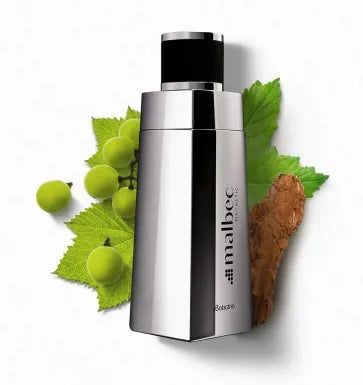 Malbec Magnetic flacon argenté avec raisins verts et bois 100ml